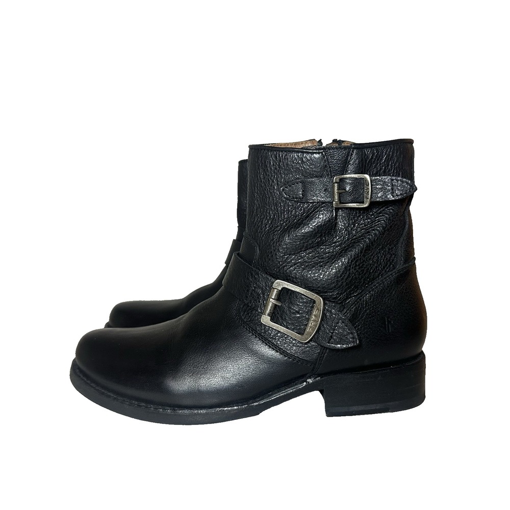 Frye Women's 7.5 B Vicky Black Leather Moto Biker Combat Grunge Ankle Boots